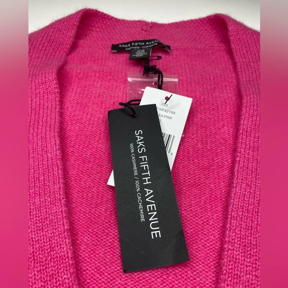 Saks Fifth Avenue Cashmere Azalea Pink Cardigan Sz XL New With Tags